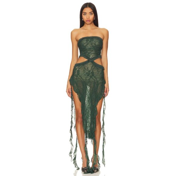 Jaded London Dresses & Skirts - Jaded London Scrunch Lace Ruffle Dress in Olive 2 New Womens Cut out Asymmetric